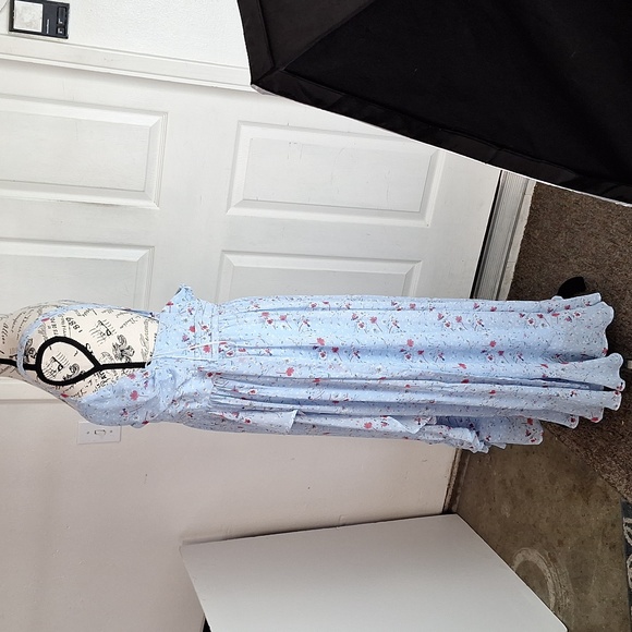 Lulus Afternoon Romance Dusty Blue Floral Print Ruffled Midi Dress Sz XL - Picture 10 of 15